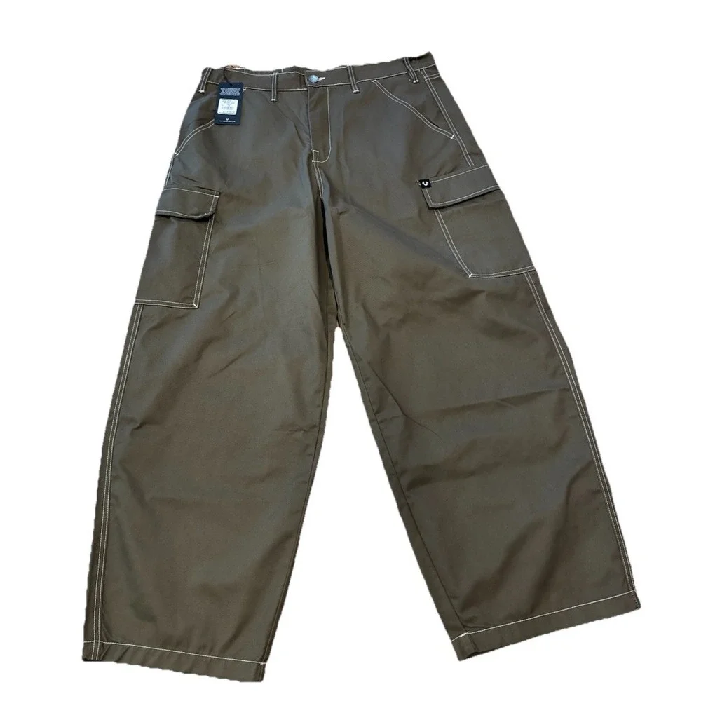 True Religion Mens 38x30 Balloon Cargo Pants Brown Cotton Hip Hop Skater‎ Grunge